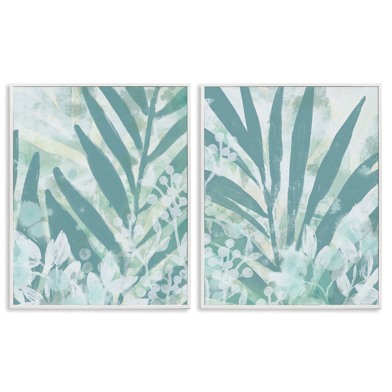 Stupell Industries Teal Palm Fronds 2 pc Framed Giclee Wall Art Set Design by June Erica Vess